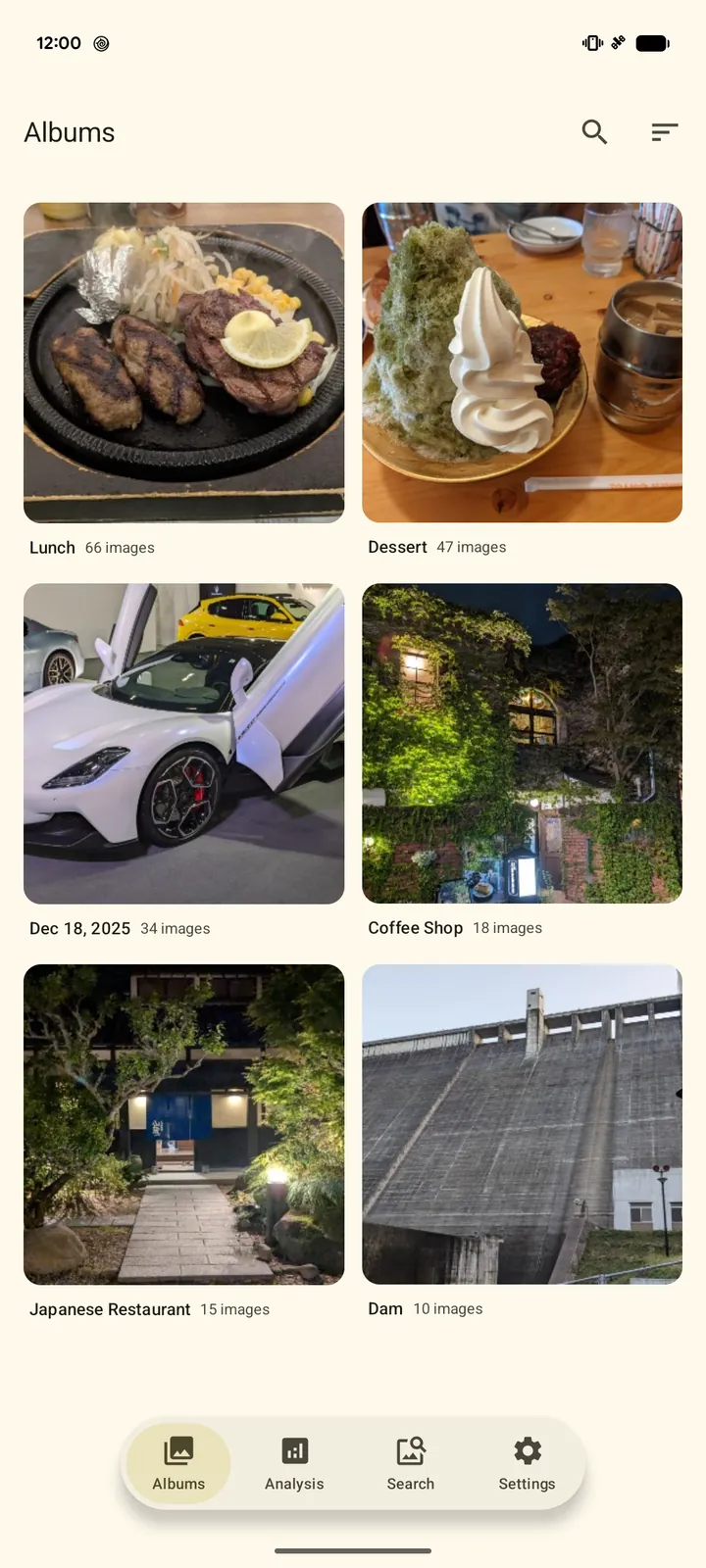 A list of albums such as Lunch, Dessert and Coffee Shop